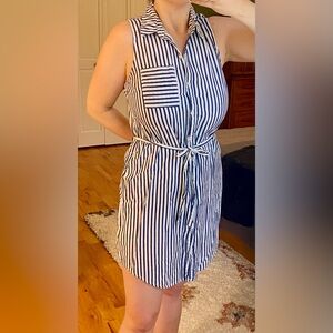 Blue and White, Striped Dress, Medium